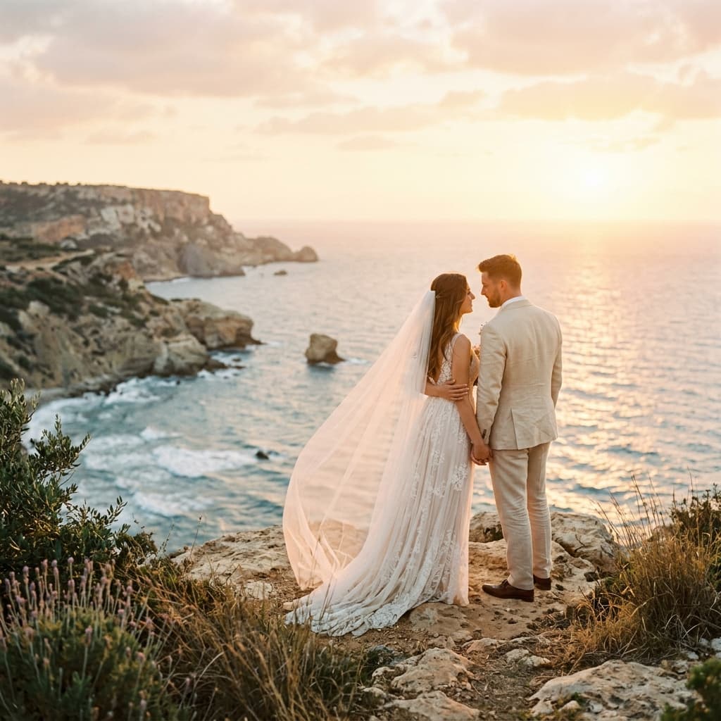 A couple at golden hour on the Cyprus coast